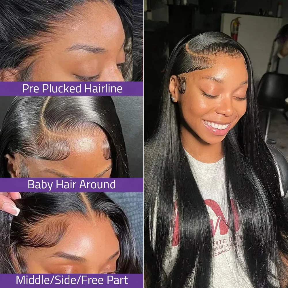 Предварительно вырезанный 5x5 бесклеевой кружевной фронтальный парик Bone Straight 13x6 HD