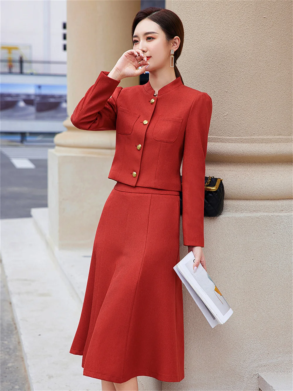 Green Women Dresses Set 2023 New in Female Casual Long Sleeve Jacket with Skirt Elegant Office Lady Formal Two Piece Skirt Suit