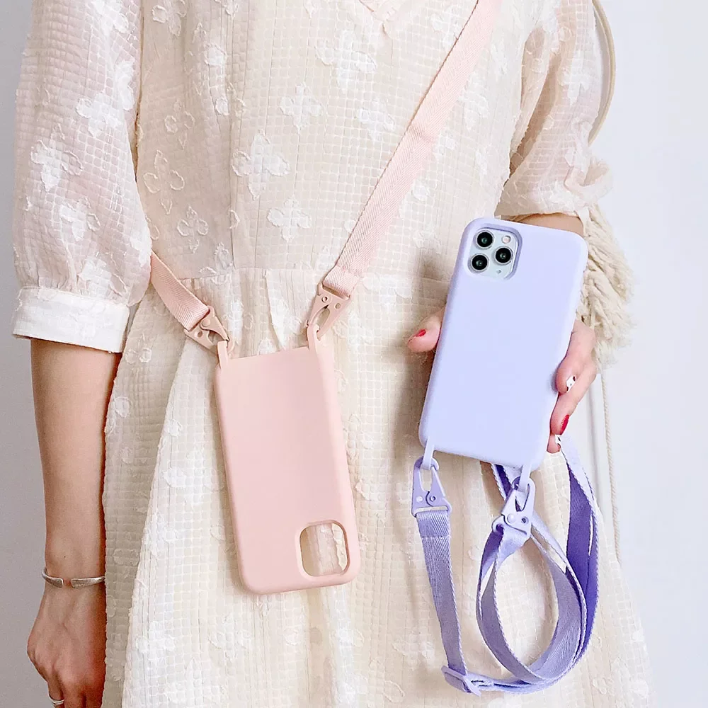 

Color Crossbody Cord Strap Phone Case for iPhone 12 11 Pro Max XR XS Max X 7 8 Plus Lanyard Necklace Rope Skin Feel Cases