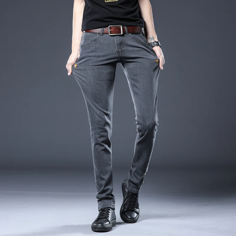 Korean Style Skinny Jeans Men Ripped Fashion 2021 Mid Waist Long Length Stretch Denim Pant Plus Size Slim Pencil Jeans