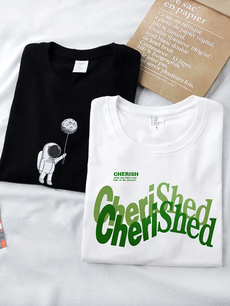 

Summer 100% cotton short sleeve T shirt Couples Fashion Luxury Letter Printing Short-Sleeved Mens Casual Round Neck Brand Pure