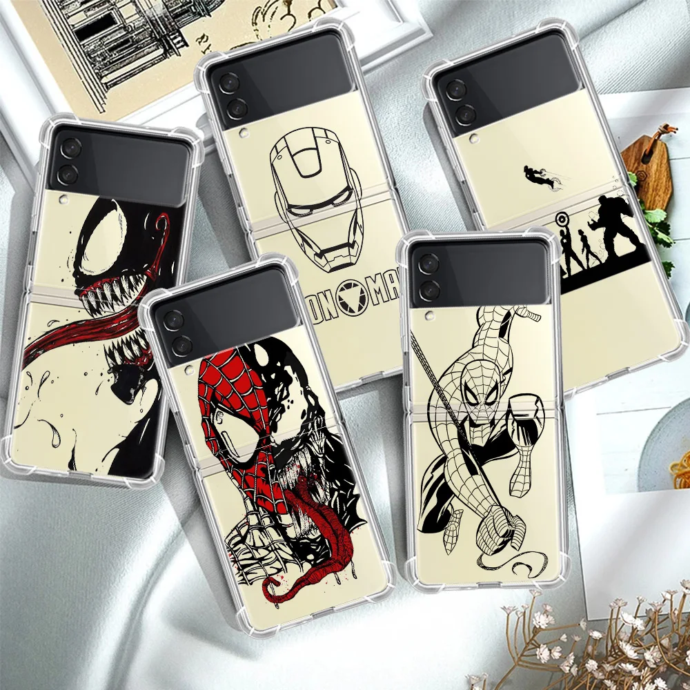 

Marvel Spiderman Iron Man Luxury Case For Samsung Galaxy Z Flip 3 5G Funda Z Flip3 Clear PC Hard Back Phone Coque Shell