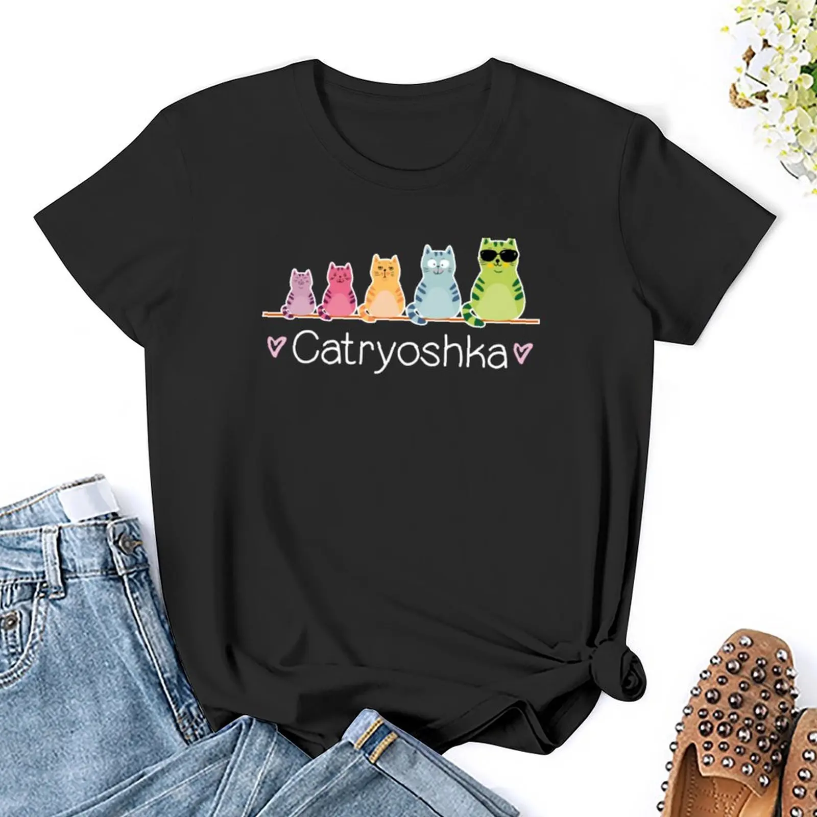 Футболка Catryoshka милые летние топы модные корейские футболки большого размера для