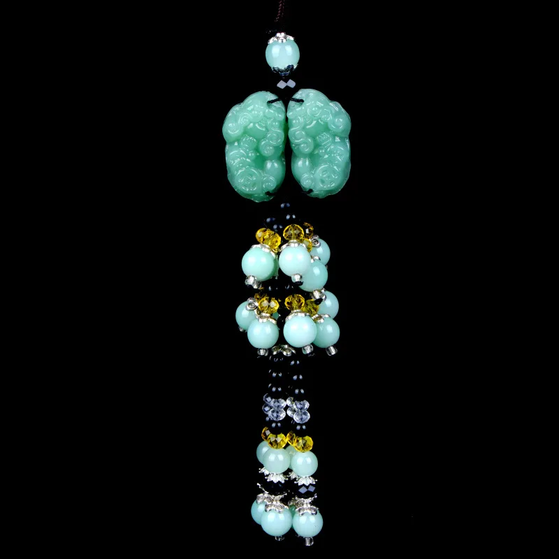 

Car pendant jade double zigzag safety rear view mirror decorative pendant