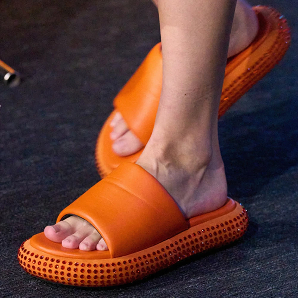 Women's Open Toe Thick Sole Slip On Women's Casual Shoes Crystal Platform Soft Slipper Shoes Outdoor Wear New Style Summer New