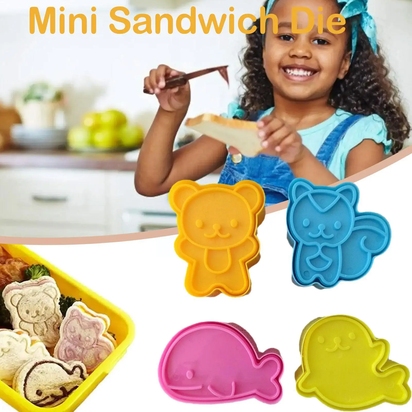 

Four-pack Of Mini Sandwich Molds Little Dolphins, Little Squirrel Bears, Children's Baking Molds, Tools Biscuit Seals, J9x1