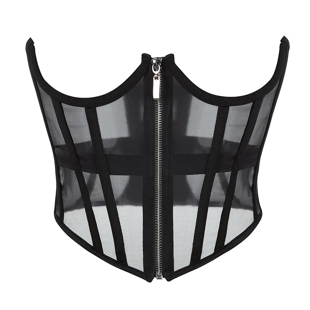 

Zipper Modeling Strap Black Mesh Corset Underbust Body Shapewear Women Sexy Gothic Corsets and Bustiers Top Slimming Corset Belt