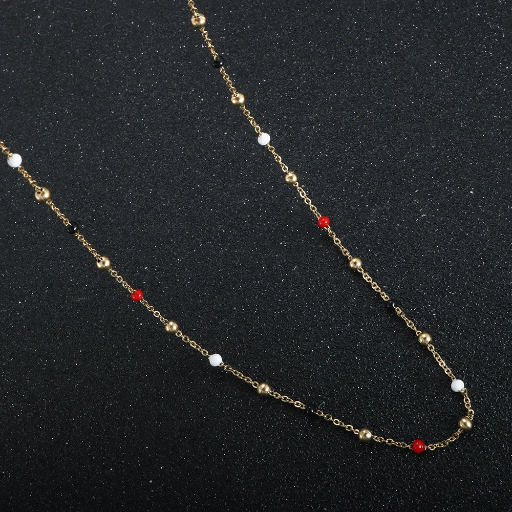 

Trendy Colorful Mix Color Cylinder Round Stone Beads Necklace for Women Stainless Steel Chain Making DIY Handmade Choker Jewelry