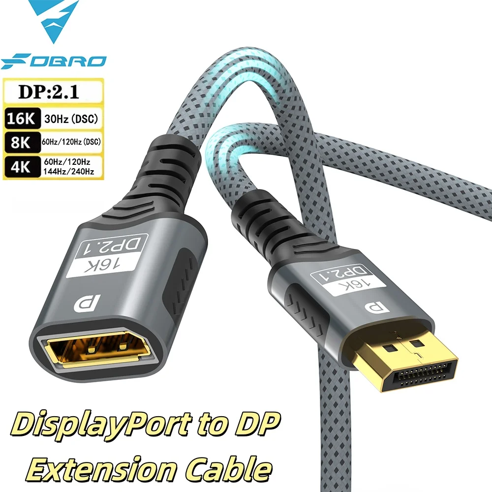 Фото Удлинительный кабель 16K DP 2.1 80 Гбит/с HDR Video Audio DP to DisplayPort 16K@30Hz 8K@60Hz 4K@120Hz для ПК, ТВ, ноутбука, монитора, проектора №1