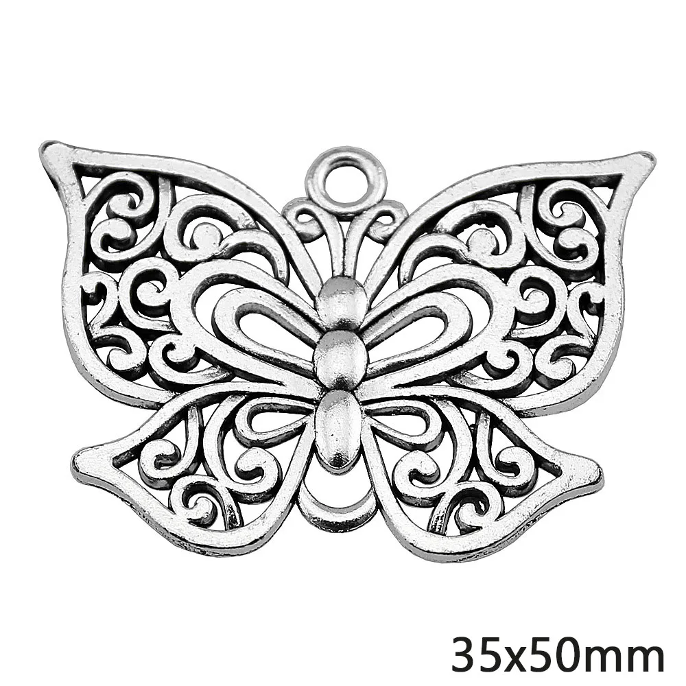 2Pcs 35x50mm Alloy Antique Silver Color Butterfly Charms Designer Charms for Jewelry Making DIY Jewelry Accessories Wholesale