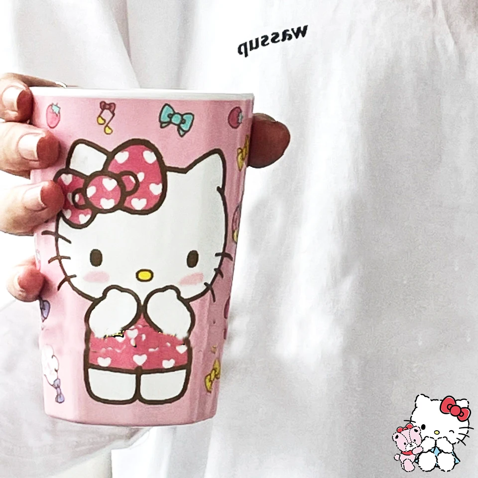 

Sanrioed Cups Kawaii Melamine 350Ml Anime My Melody Hello Kitty Cute Breaking Proof Imitation Ceramic Pratical Girls Gift Lovely