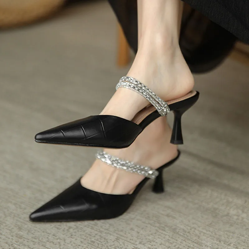 

Summer Women's High Heels Sandals Two Ways Wear Slides Heels Sexy Pointed Toe Stiletto Pumps Street Fashion Mules Slippers Women