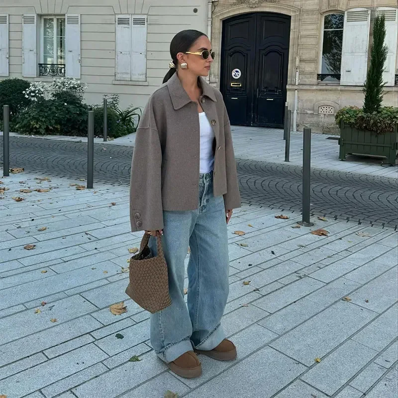 Модная однотонная однобортная демисезонная куртка с лацканами для женщин