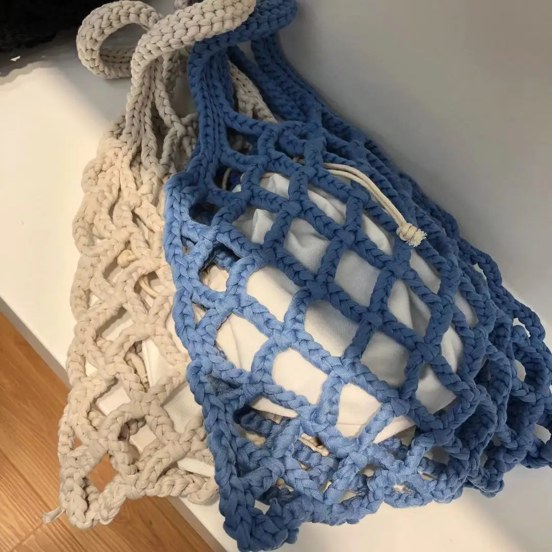 

Новинка, модные плетеные сумки-тоуты в сеточку, сумки с вырезами, корзины, сумки карамельных цветов, вязаная женская мини-сумка