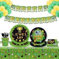 gamepad boy pixel game birthday party disposable tableware sets plate banner tablecloths balloons baby shower party decorations