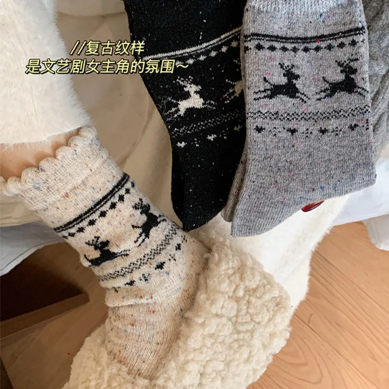 Корейские шерстяные носки Love женские теплые толстые рождественские чулки Fair Island