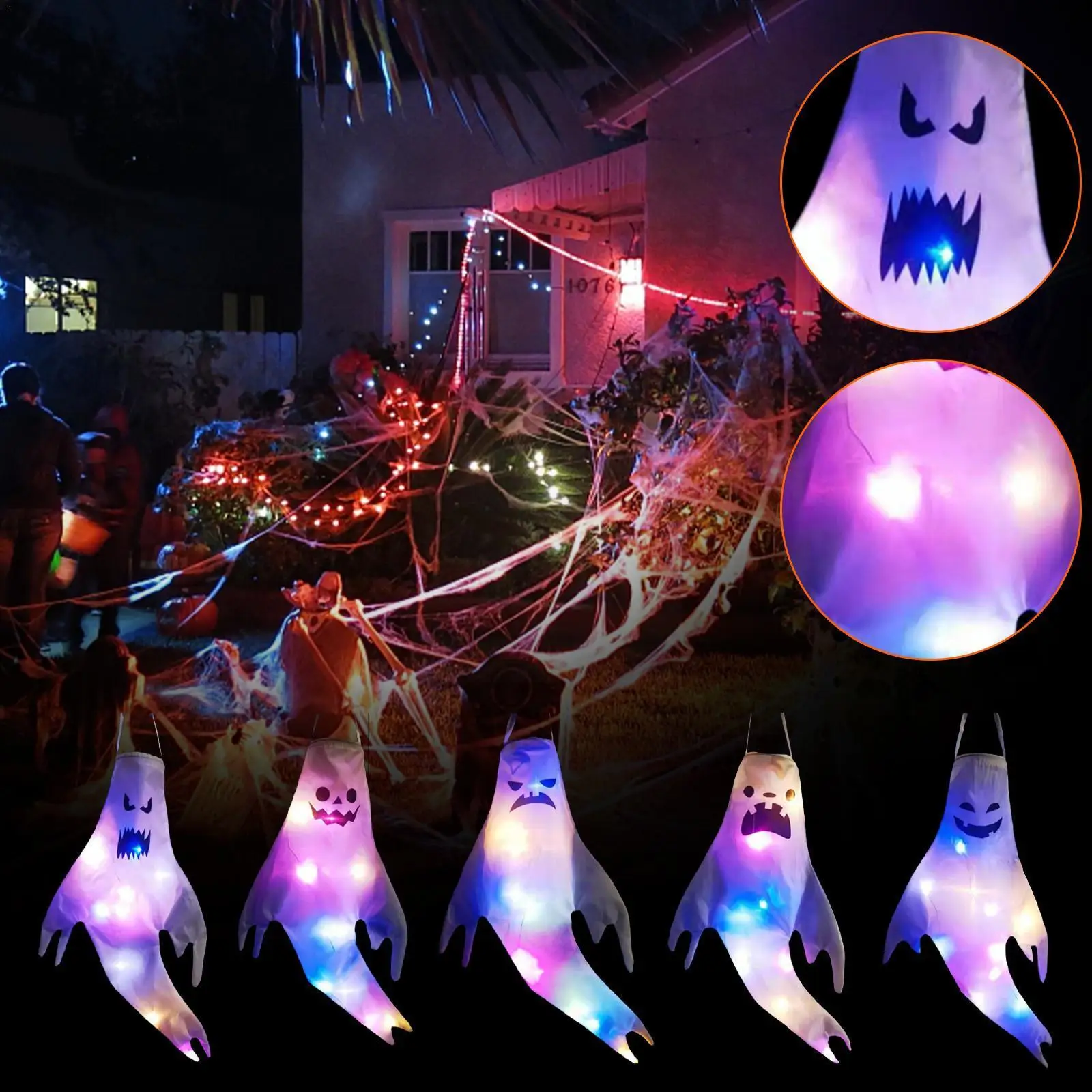

Креативный светодиодный уличный светильник на Хэллоуин с питанием от аккумулятора, реквизит из страха гримасы, светящееся украшение на Хэл...