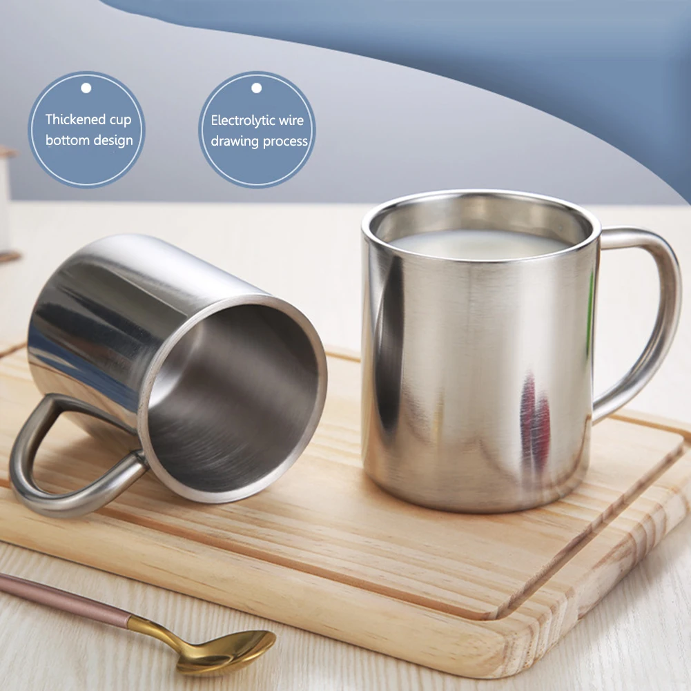 

Refined Stainless Steel Tea Mug Cup Outdoor Camping Hiking Coffee Cup Water Cup Drinkware Home Travel Office School Gift 300ml