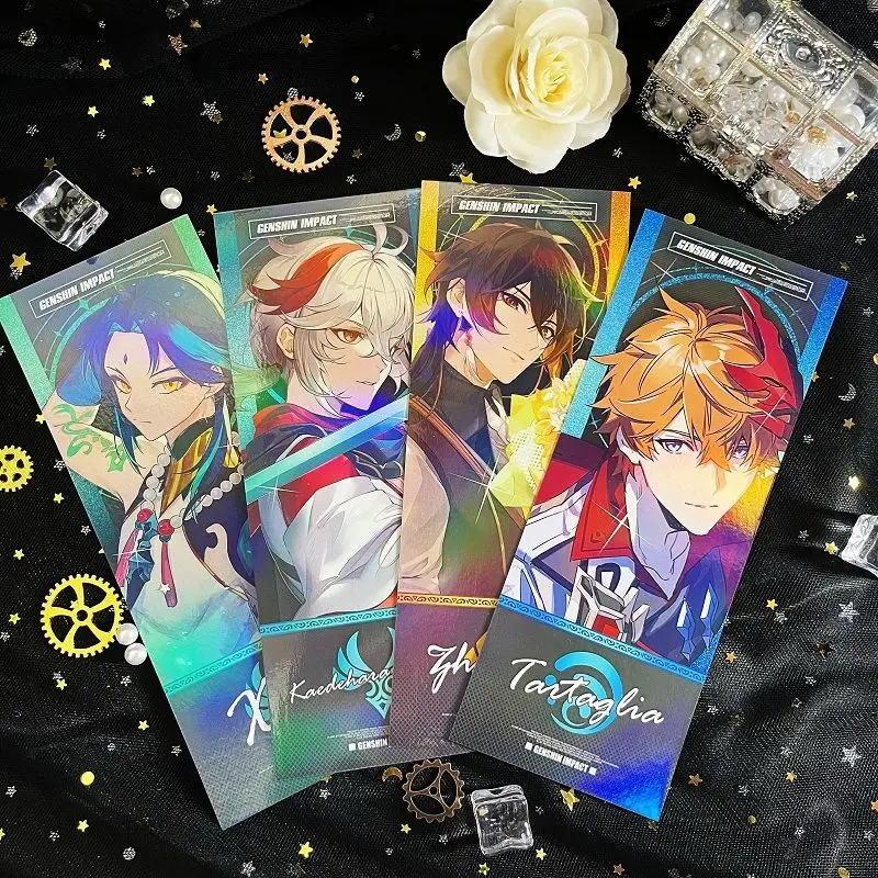 

Genshin Impact Anime Laser Ticket Cards Xiao Tartaglia Zhongli Card Made Paper Card Photocard Fans Collection Exquisite Postcard