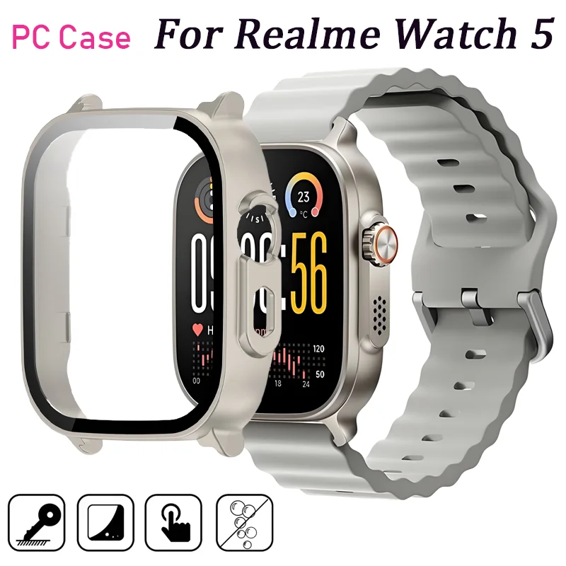 Фото Защитный чехол из закаленного стекла HD + поликарбонат для Realme Watch 5, полноэкранная защита от царапин, бампер-накладка для Realme Watch 5, аксессуар №1