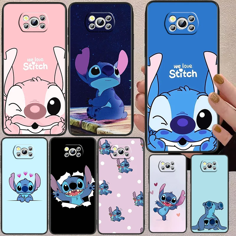 

Cute Lilo Stitch Black Phone Case For Xiaomi Mi Poco X5 X3 Pro X4 F4 F3 GT M5 M5s M4 M3 C55 C50 C40 5G