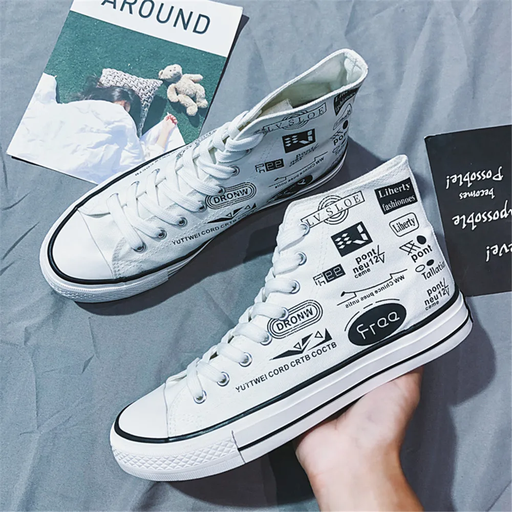 

2023 New High-top Canvas Shoes Sneakers Men Breathable Shoes for Men Running Casual Lace-up Mens Shoes White Shoes Free Shipping