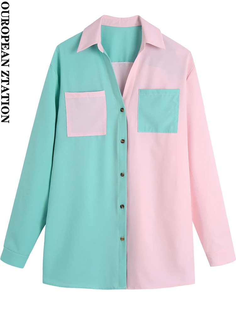 

PAILETE Women 2022 fashion with pockets patchwork print shirts vintage long sleeve button-up female blouses blusas chic tops