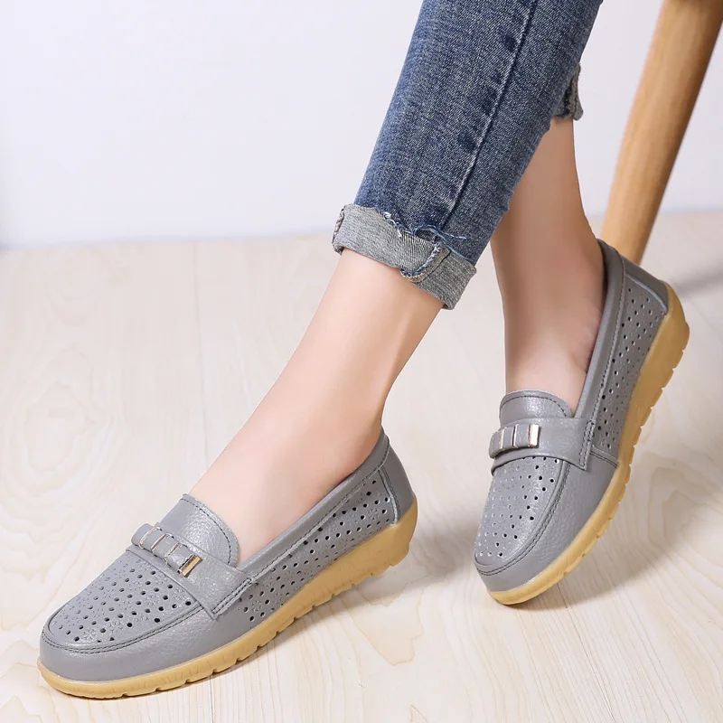41 42 43 Plus Big Over Large Size Cowhide Beanie Shoes  Mom Shoes Flat Foot Kick Hole Shoes Women's Single Shoes Luxury Shoes