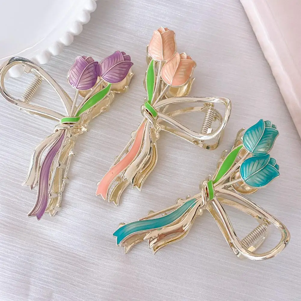 

Lady Hair Claws Beautiful Stainless Tulip Anti-slip Hair Jaws Luxurious Decorative Women Hair Claws