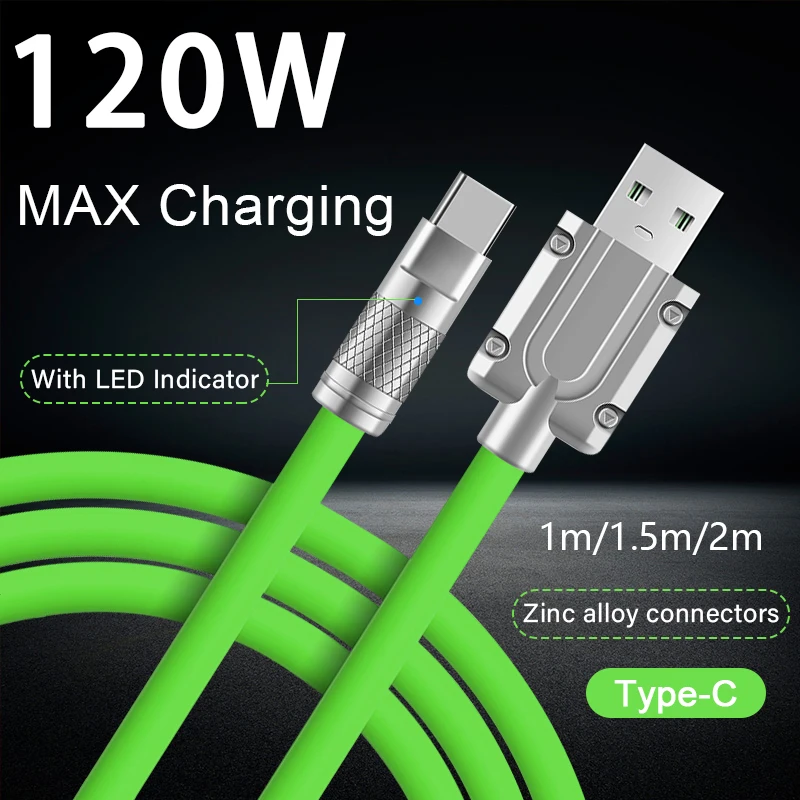 

120W 6A Super Fast Charging Type-C Liquid Silicone Data Cable For iPhone Xiaomi Huawei Samsung Thickened USB Fast Charging Cable