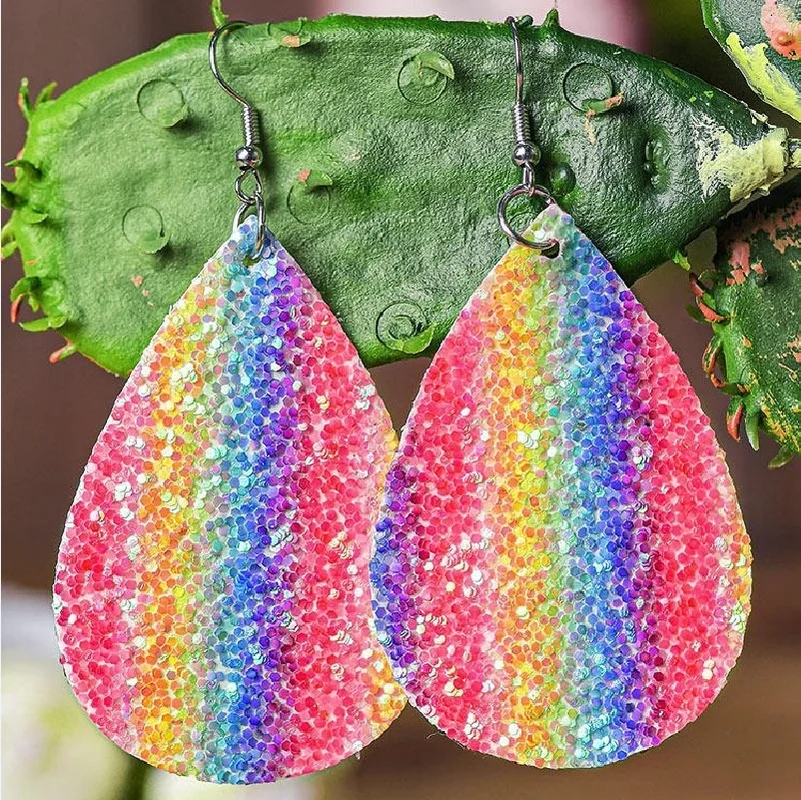 Новые цветные серьги из искусственной кожи с градиентными блестками в стиле ретро Amazon