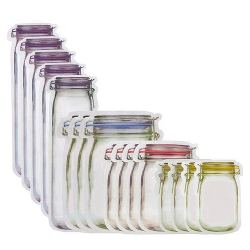 

100 Pack Mason Jar Bottles Bags Seal Snacks Zipper Sealed Bag Fresh Food Nuts Candy Cookies Bag Reusable Storage Bags