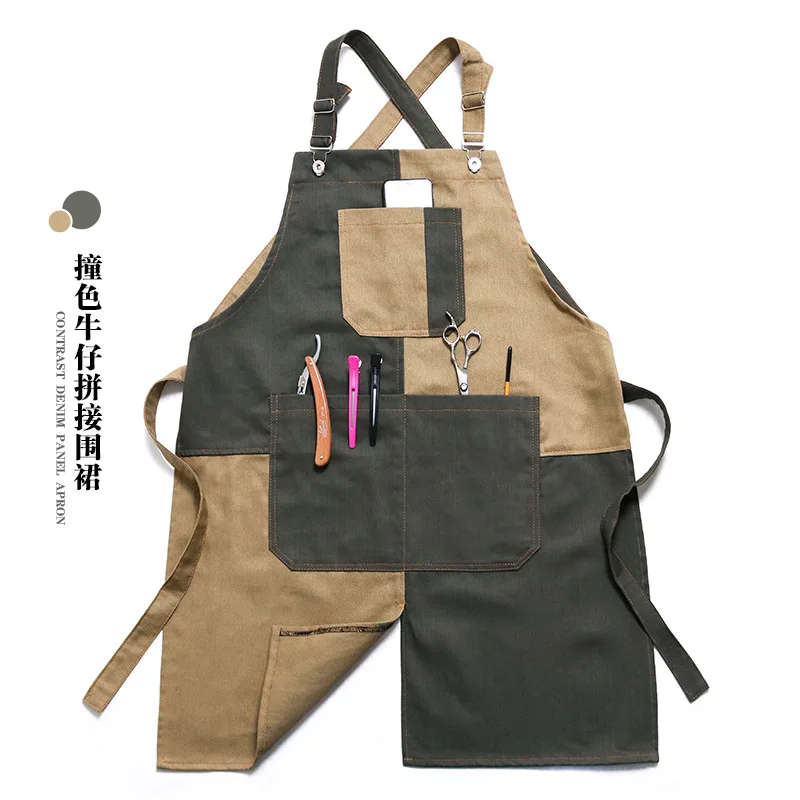 

New Fashion Denim Apron, Kitchen Aprons for Woman Men, Chef Work Apron for Grill Bar Shop Cafes Beauty Nails Studios Uniform