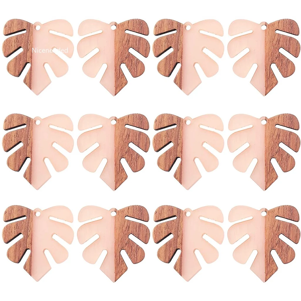

1 Box 12Pcs Wood Resin Pendant Earring Making Kit Leaf Shape Charms for Dangle Earring Jewellery Making Supplies
