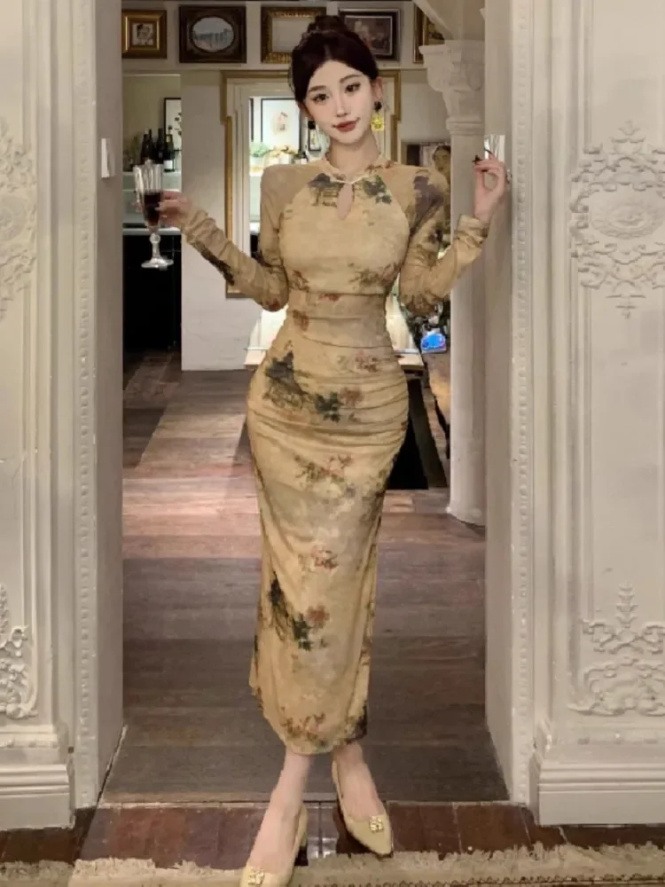 Ezgaga платья женские модные сексуальные сетчатые с цветочным принтом и разрезом