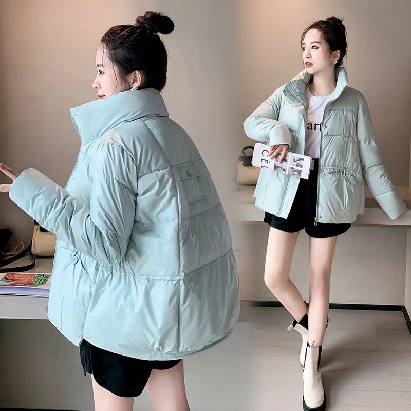 2022 Women Winter Padded Jacket Parkas Stand Collar Solid Bright Shiny Female Ladies Winter Coat Clothes Outerwear