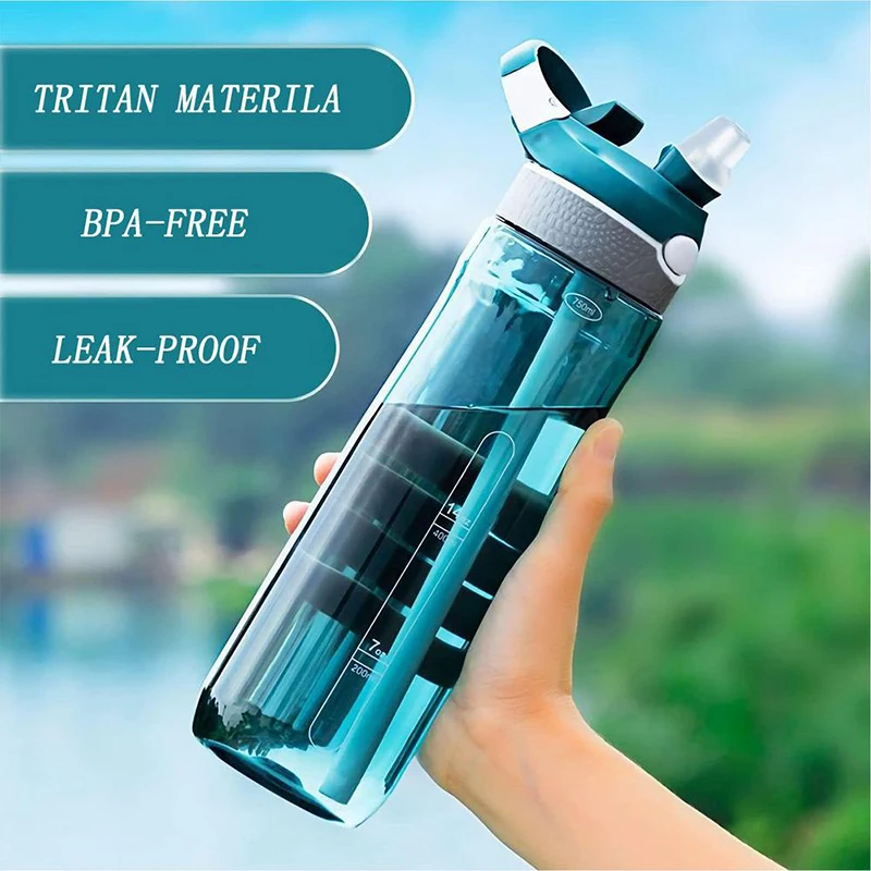 

750Ml Sports Water Bottle with Straw for Camping Hiking Outdoor Plastic Transparent Bpa Free Bottle for Men Drinkware Hot Sale