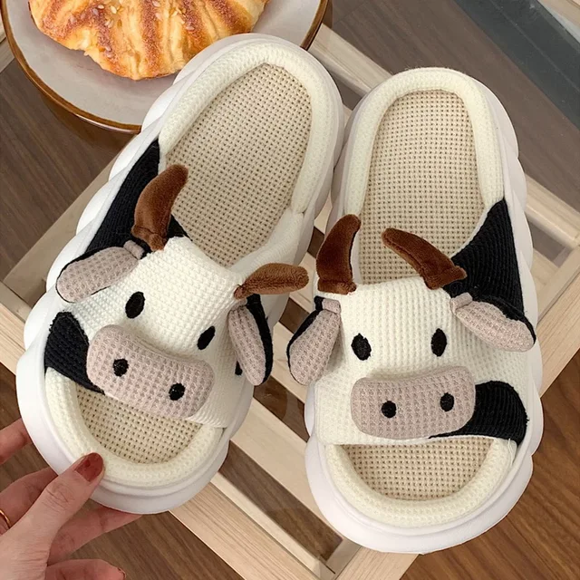 2022 New Cute Cartoon Bunny Cotton Linen Slippers Women Summer Breathable Platform Slides Floor Mute Slippers Kawaii Flip Flops 3