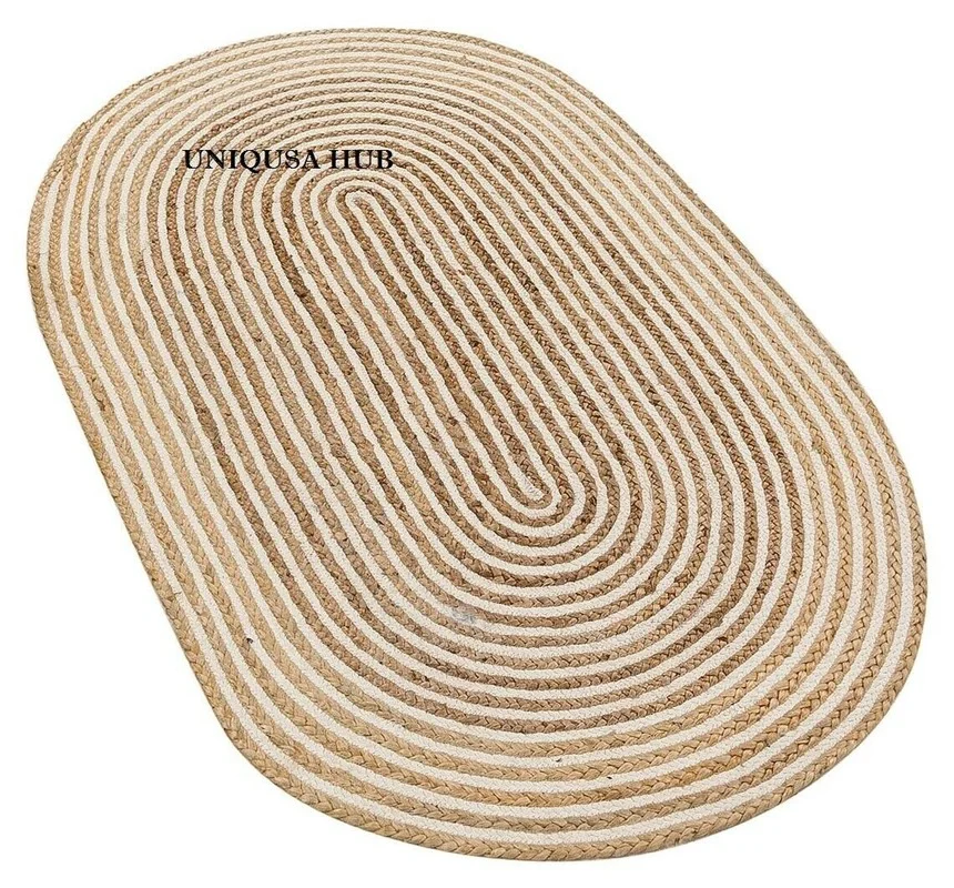 

Rug Natural Cotton Jute Handmade Oval Rug Braided Style Rustic Look Area Rugs Carpets for Living Room Decor