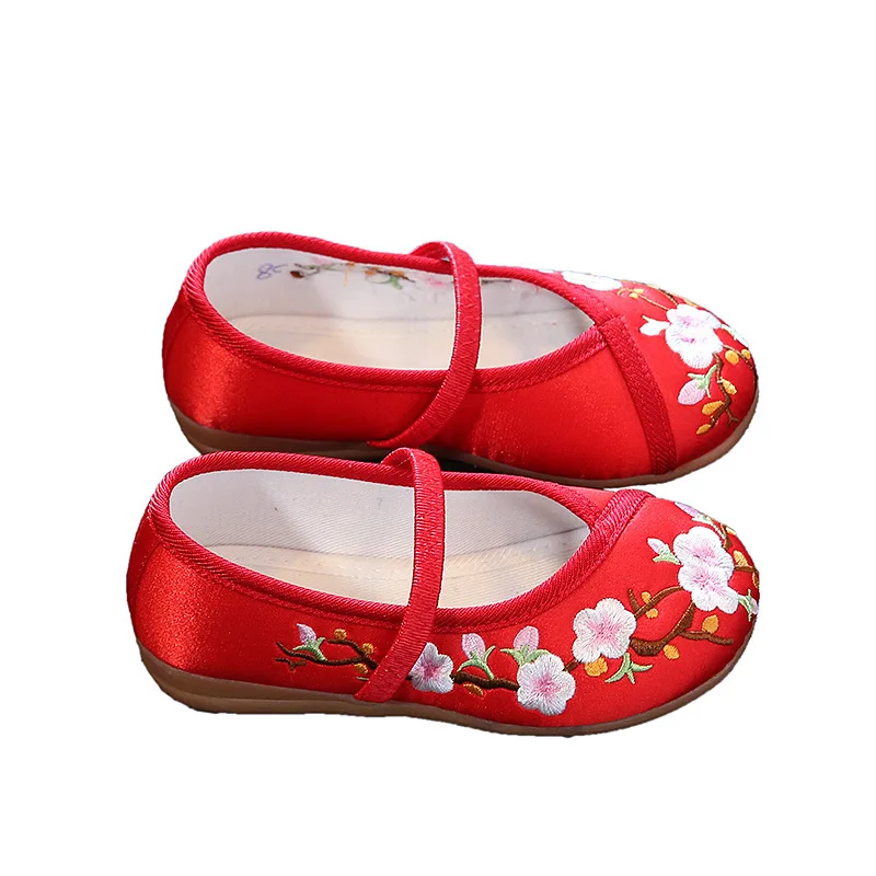 Sprng Children's Embroidered Cloth Shoes  Girls' Shoes  Children's Dance Shoes Girls Sweet Princess Flats Kids Performance Shoes