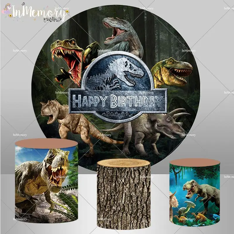 

Jurassic Park World Dinosaur Theme Round Backdrop Photography Studio Background Baby Boy Birthday Party Decoration Plinth Cover