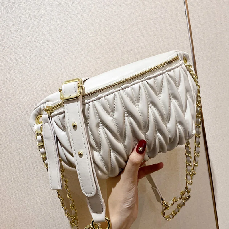 

2022 Luxury Brand Women PU Leather Chest Bag Female Beige Black Crossbody Bags Chain Shoulder Bag Ladies Sling Bags Dropshipping