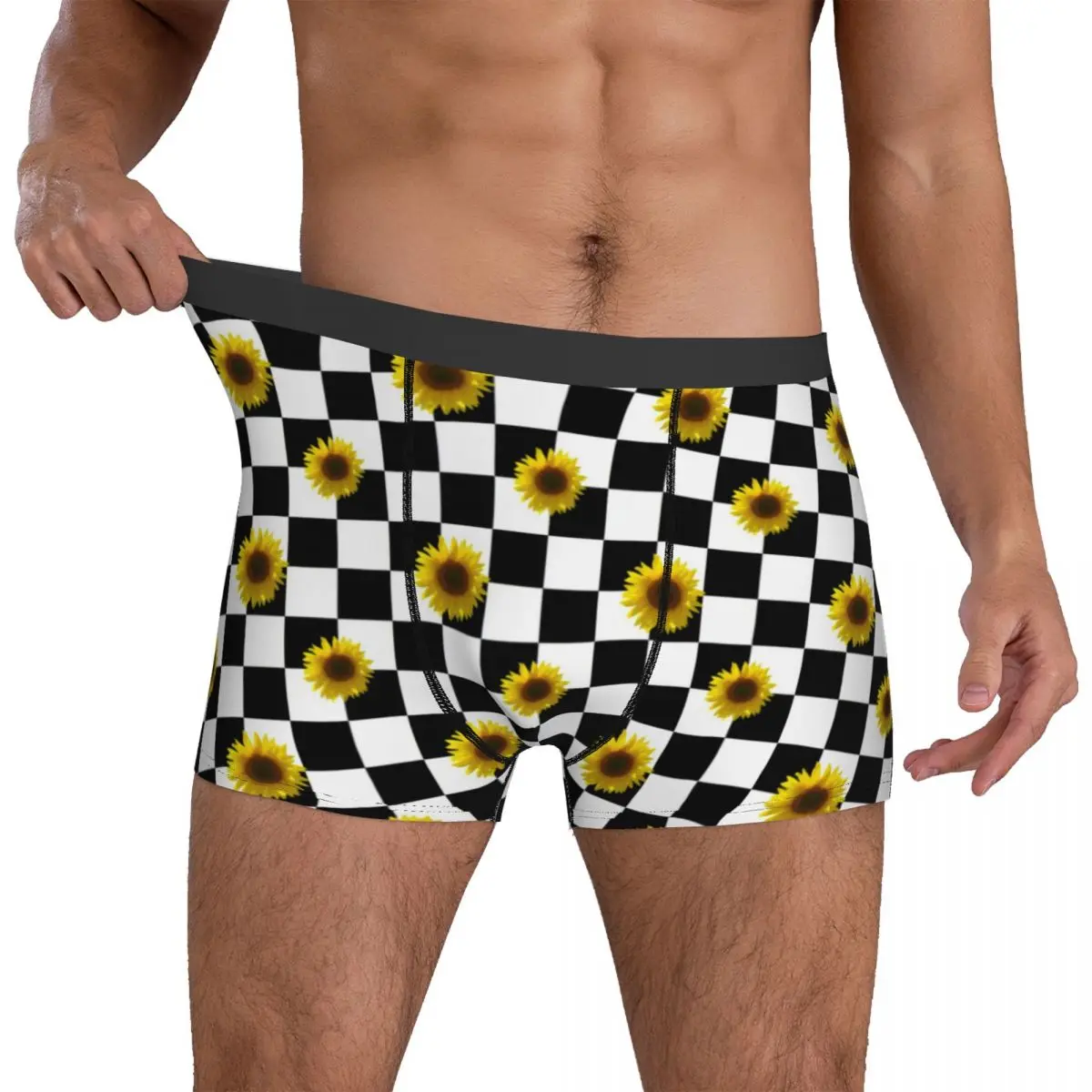 

Yellow Sunflower Print Underwear Black and White Plaid Man Shorts Briefs Funny Trunk High Quality Custom Plus Size Panties