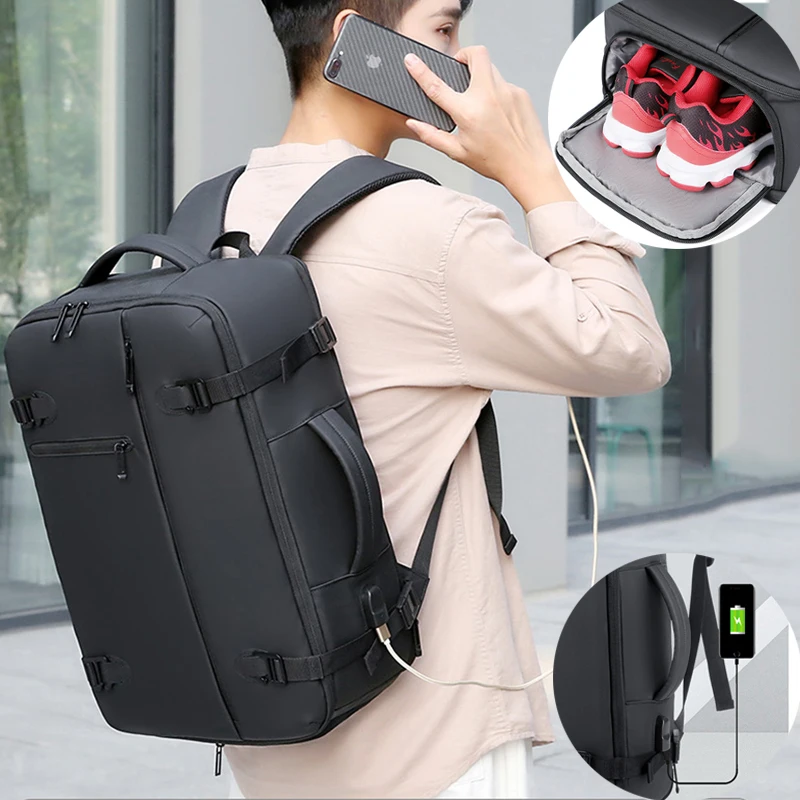 Men's Backpack Business Travel USB Charging Laptop Daypacks Waterproof School Bag Large Capacity Oxford Rucksack