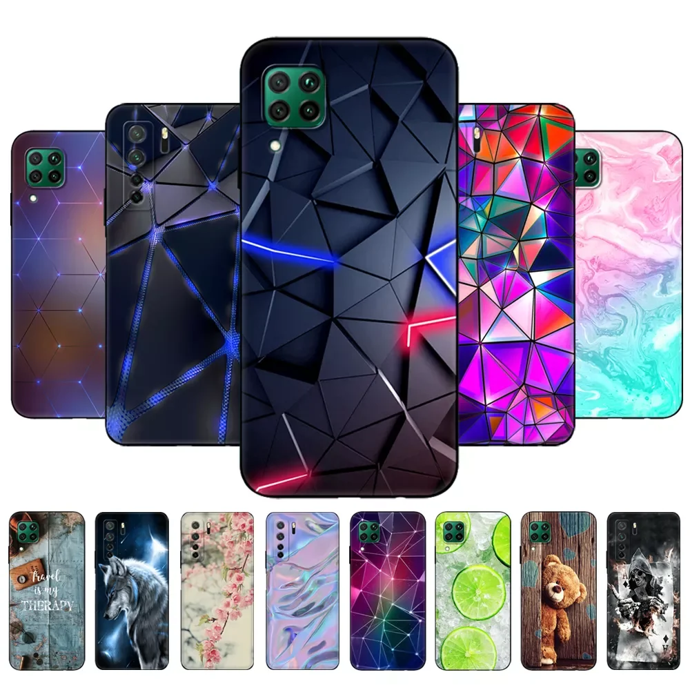 

For Huawei P40 Lite 5G 4G Case Back Cover For Huawei P40 Lite E Phone Case P40Lite E P40LiteE Bumper Soft Silicon black tpu case