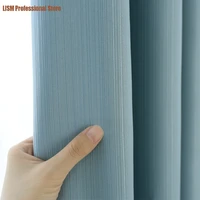 high precision curtains modern minimalist curtain new color matching blue vertical grain solid color living room full blackout