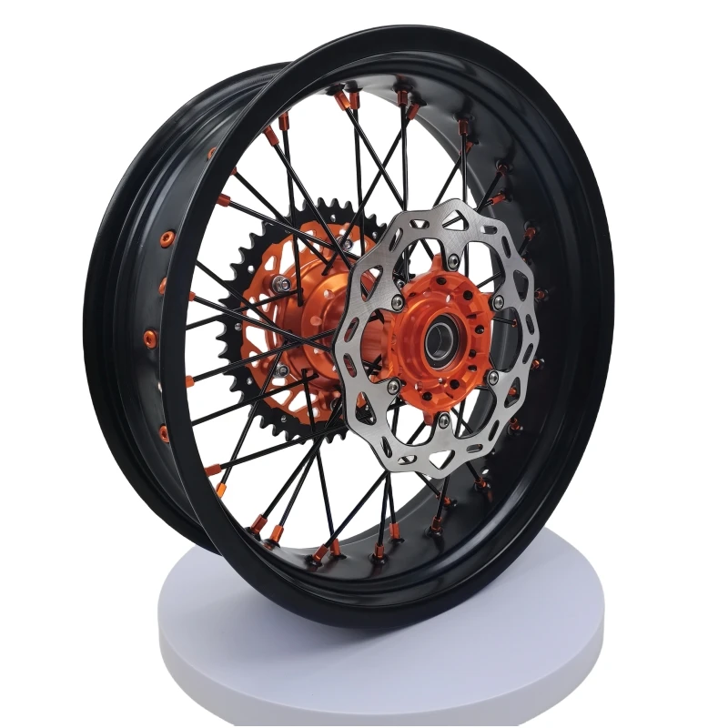Фото Новинка! Комплектные колеса Supermoto 17'' с оранжевой ступицей для EXC SXF 125-450 2003-2024 №5
