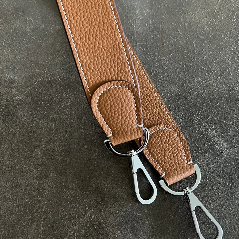 1.5 inch Wide Full Leather Evelyn Bag Shoulder Strap Togo Cowhide Gold Color Blocking Design Steel Buckle Bag Accessories