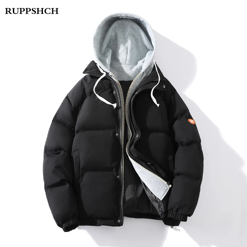 

2022 Autumn Winter Men Hooded Parkas Jackets Men Thickening Trend Loose High Quality Warm Parka Jacket Men Cotton Splicing Top