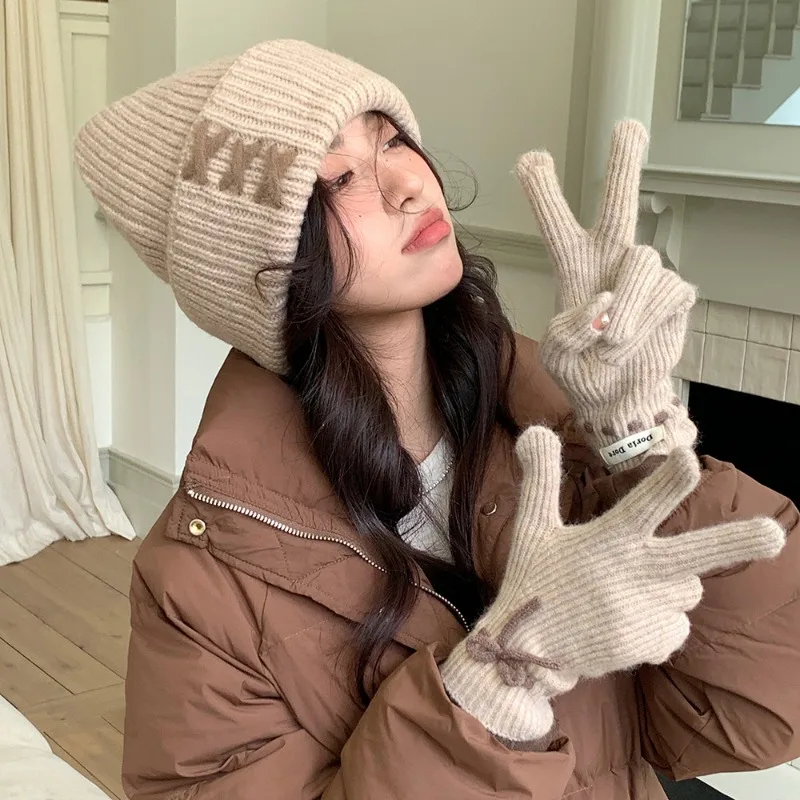 Женские перчатки с милым бантом свежие и красивые включая шерстяные полностью